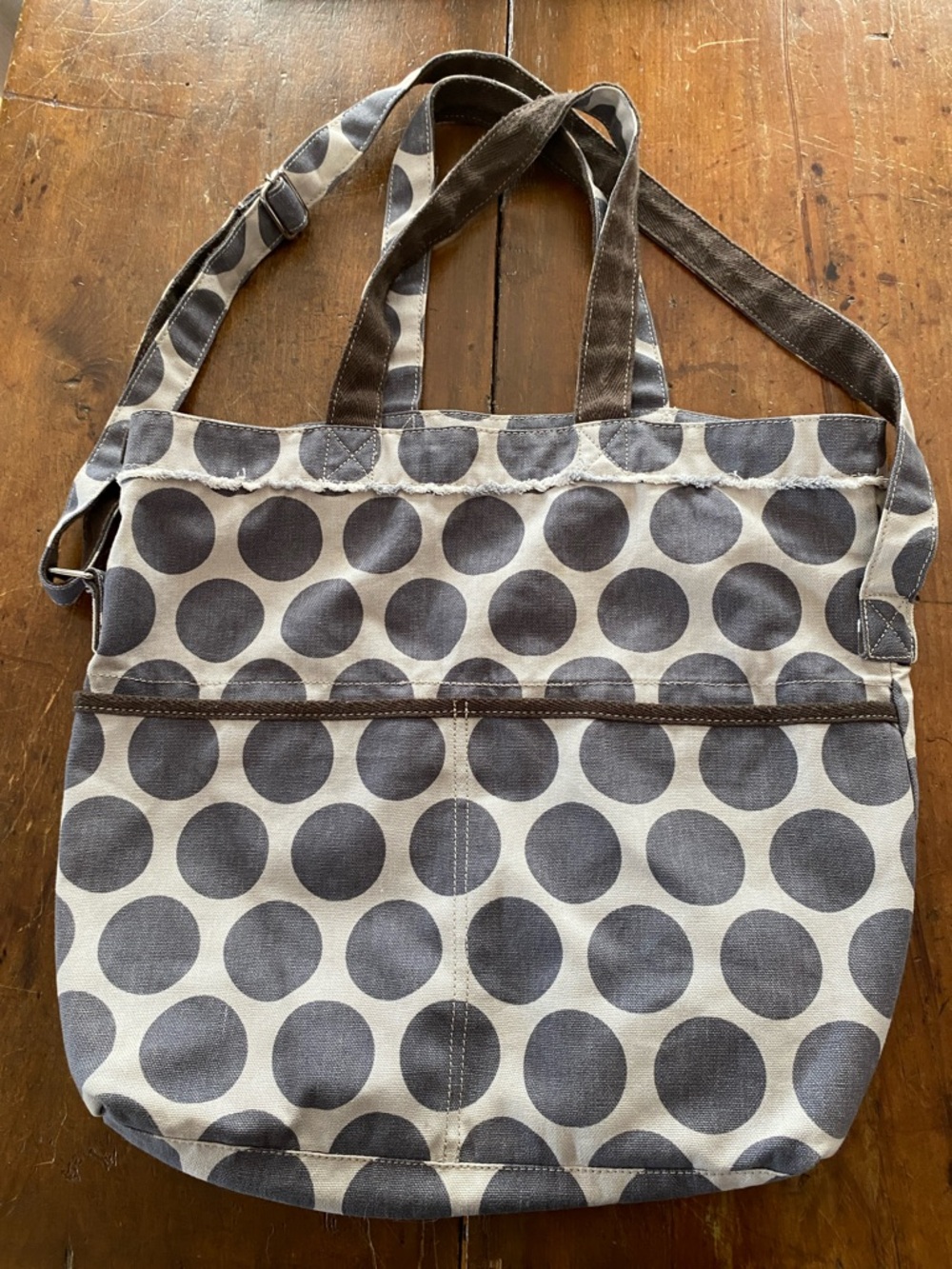 Canvas Polka Dot Tote Bag in Gray and Cream